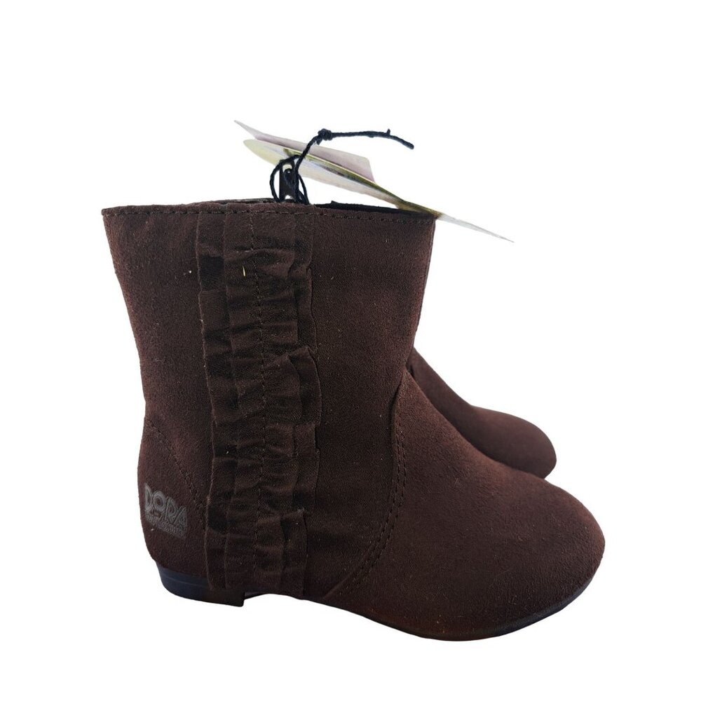 New Dora the Explorer Little Girl Toddler Brown Faux Suede Ruffle Boots Size 6